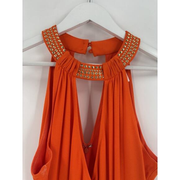Cache Vintage Sleeveless Dress Womens Large Orange Bodycon Stretch Studded Club - Picture 2 of 16